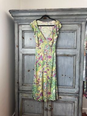 Etro Floral Prind Stretch Midi Dress In Pastel Green Size S